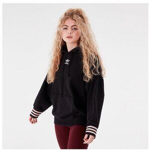 Adidas Women's Oversized Black Hoodie with Pink Accents